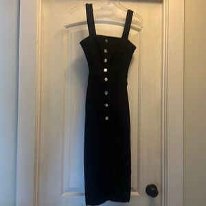 Black denim midi button up dress